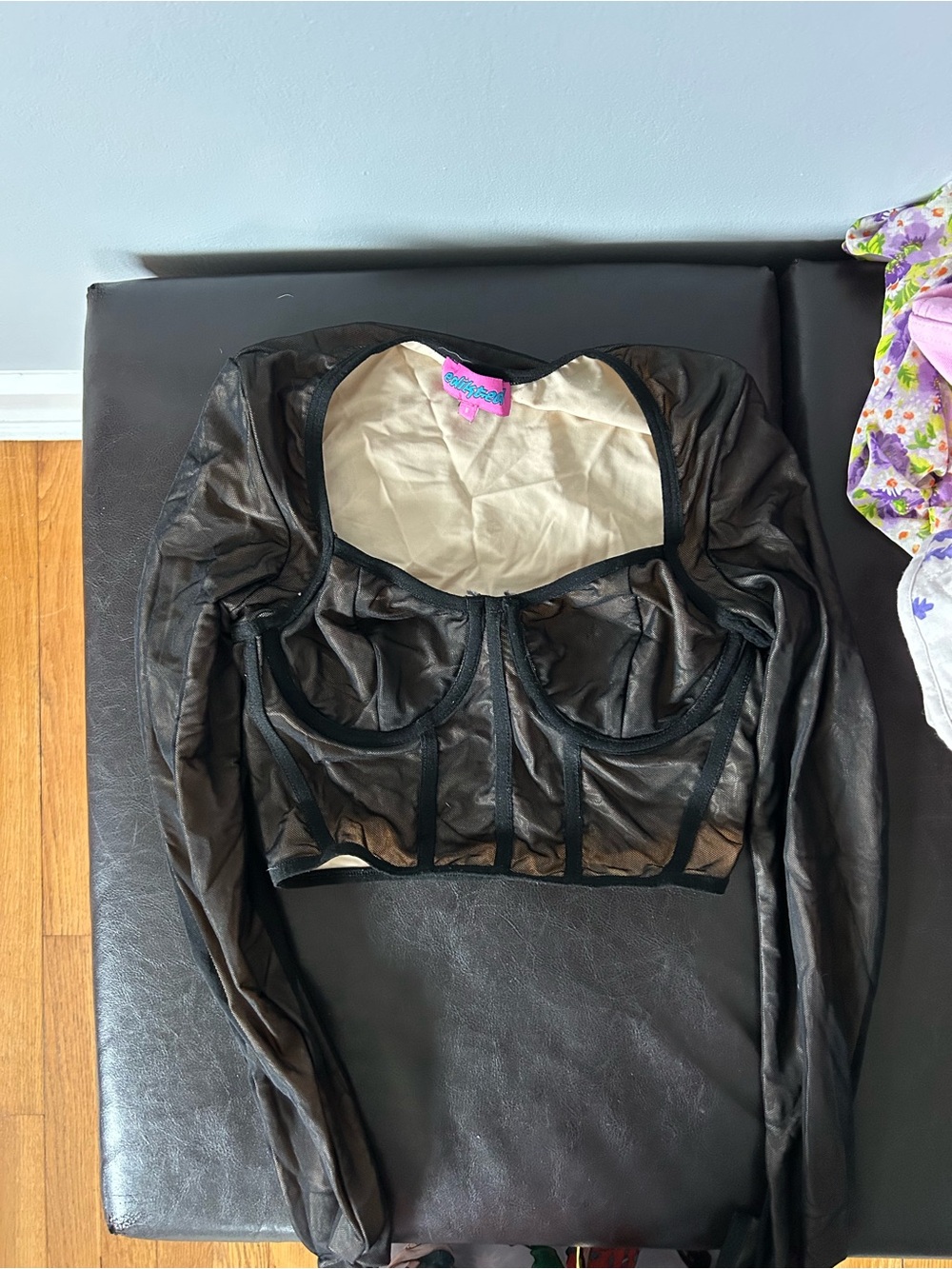 Edikted Black Sheer Long Sleeve Crop Top